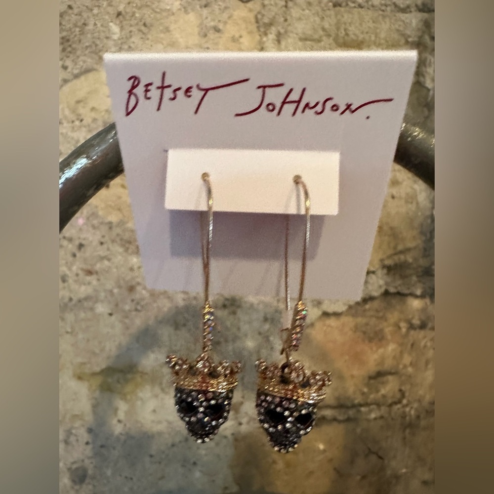 Betsey Johnson Gold and Black Crown Earrings